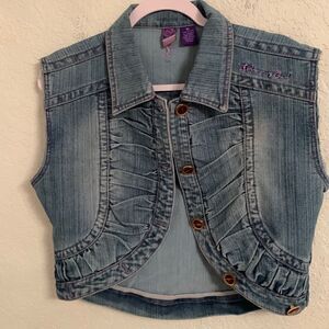 Johnny Girl Embroidered Logo Vest Denim Size XL